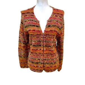 NWT Talbots petites rust terracotta stripe cardigan collarless hook & eye large